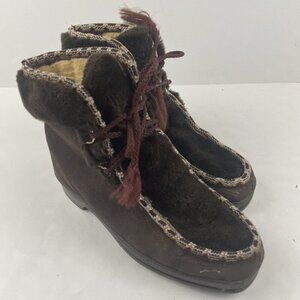 Snowland Vintage Faux Fur Lace Up Boots Brown Tan Suede Women’s 8 Fleece Lined